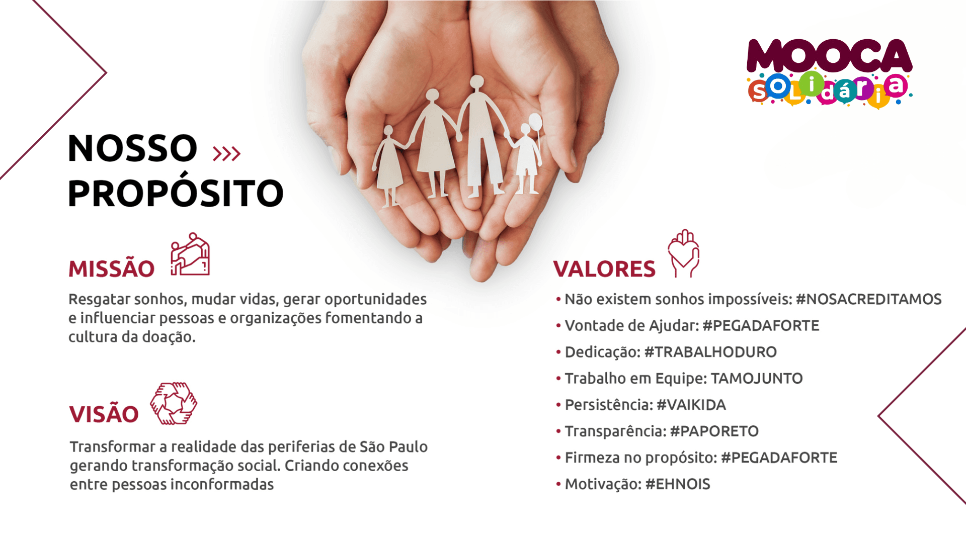 Nosso propósito: missão, visão e valores da Mooca Solidária